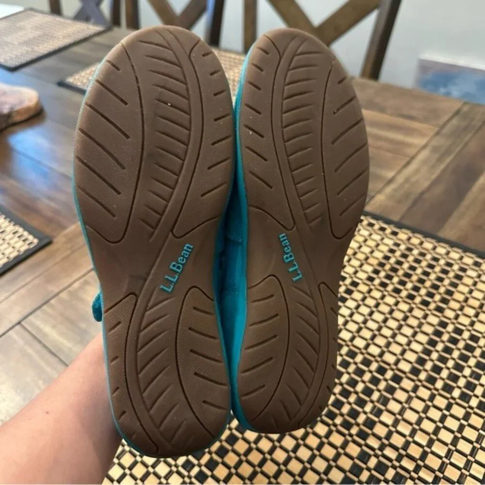 LL Bean Sneakers Girls 4 Teal Suede Beansport Mary Janes Girl's Shoes